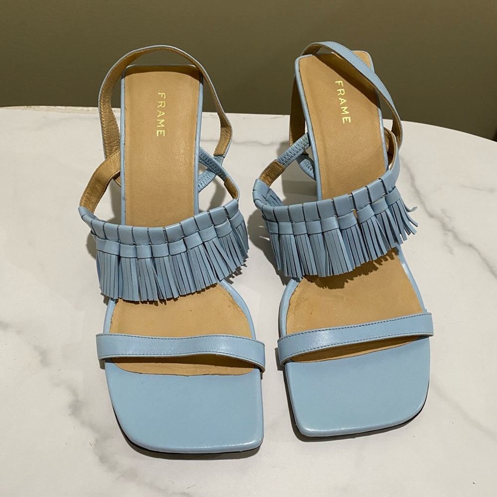 FRAME Blue Fringe Leather Slingback Sandals | EU 39 (US 8.5) – Good Condition